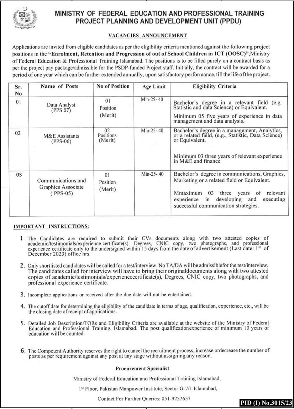 Ministry of Federal Education And Profissional Traning Jobs – Ministry of Federal Education and Professional Training Jobs 2023 — original advertisement