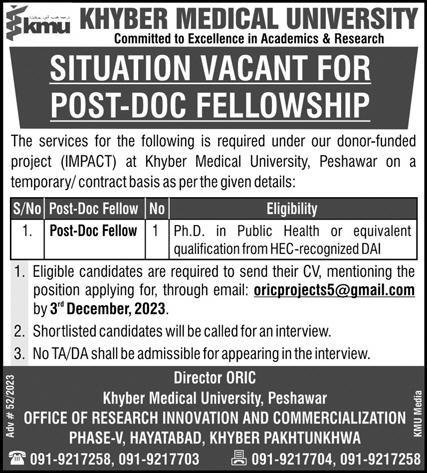 Khyber Medical University Peshawar Khyber Pakhtunkhwa Jobs Jobs 2023 — original advertisement