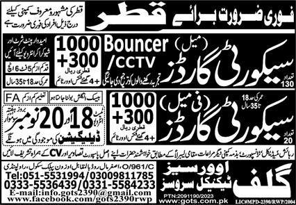Security Guard & CCTV Operator Jobs 2023 In Qatar – Gulf Overseas Technical Services Jobs 2023 — original advertisement