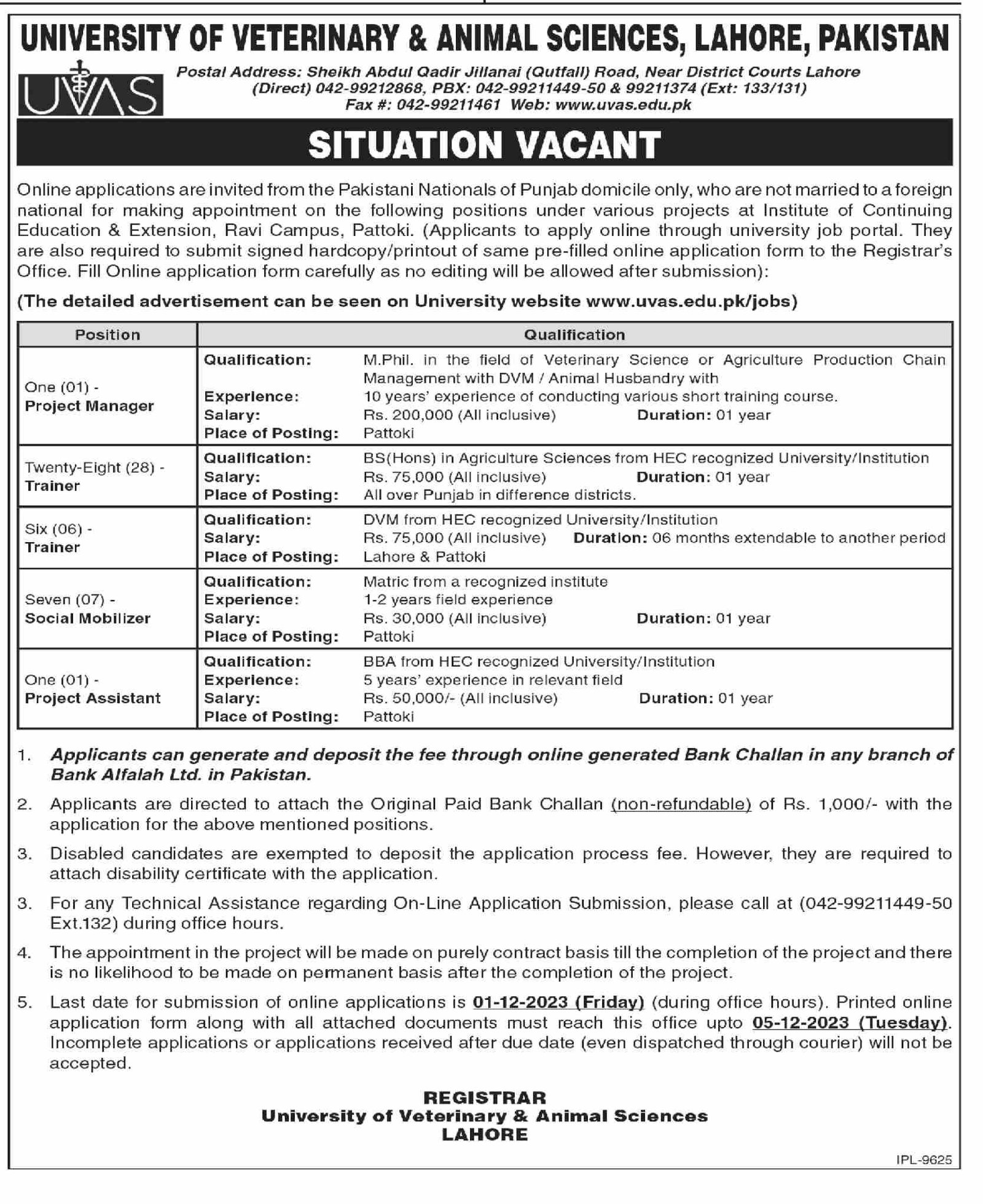 University of Health Sciences Lahore Punjab Jobs 2023 Jobs 2023 — original advertisement