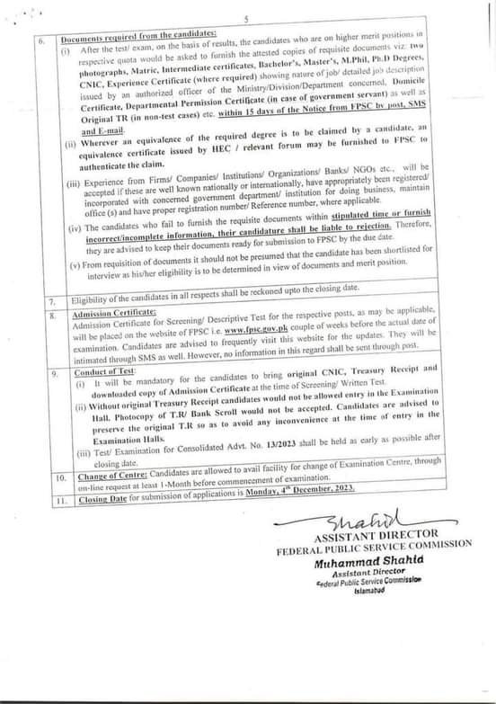 Federal Public Service Commission FPSC Jobs 13/2023 Jobs 2023 — original advertisement