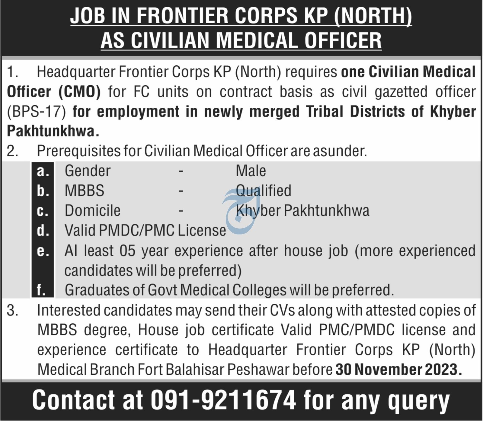 Head Quarter Frontier Crops Kp North Khyber Pakhtunkhwa Jobs – Frontier Corps Kpk Jobs 2023 — original advertisement