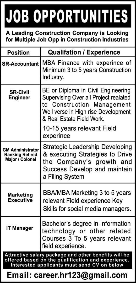 Leading Comtruction Company Jobs 2023 – Private Company Jobs 2023 — original advertisement
