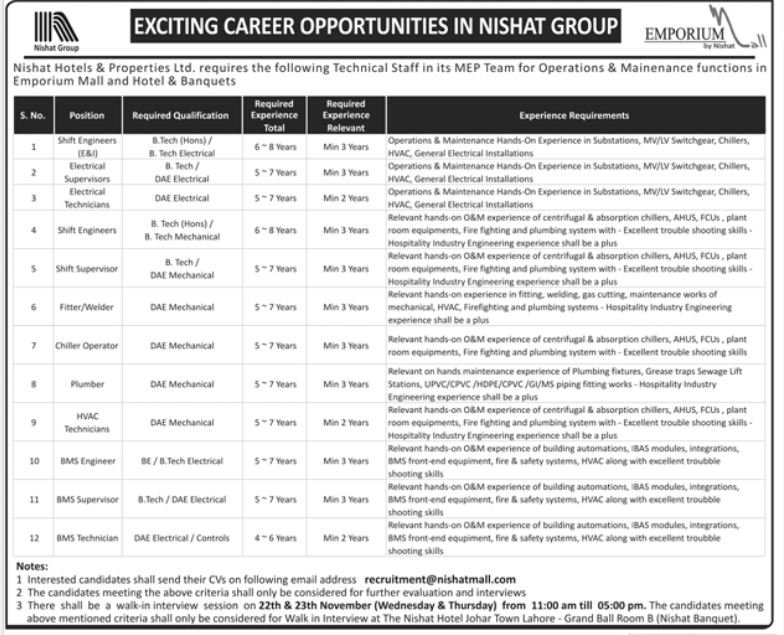 Nishat Emporium Mall Lahore Jobs 2023 Jobs 2023 — original advertisement