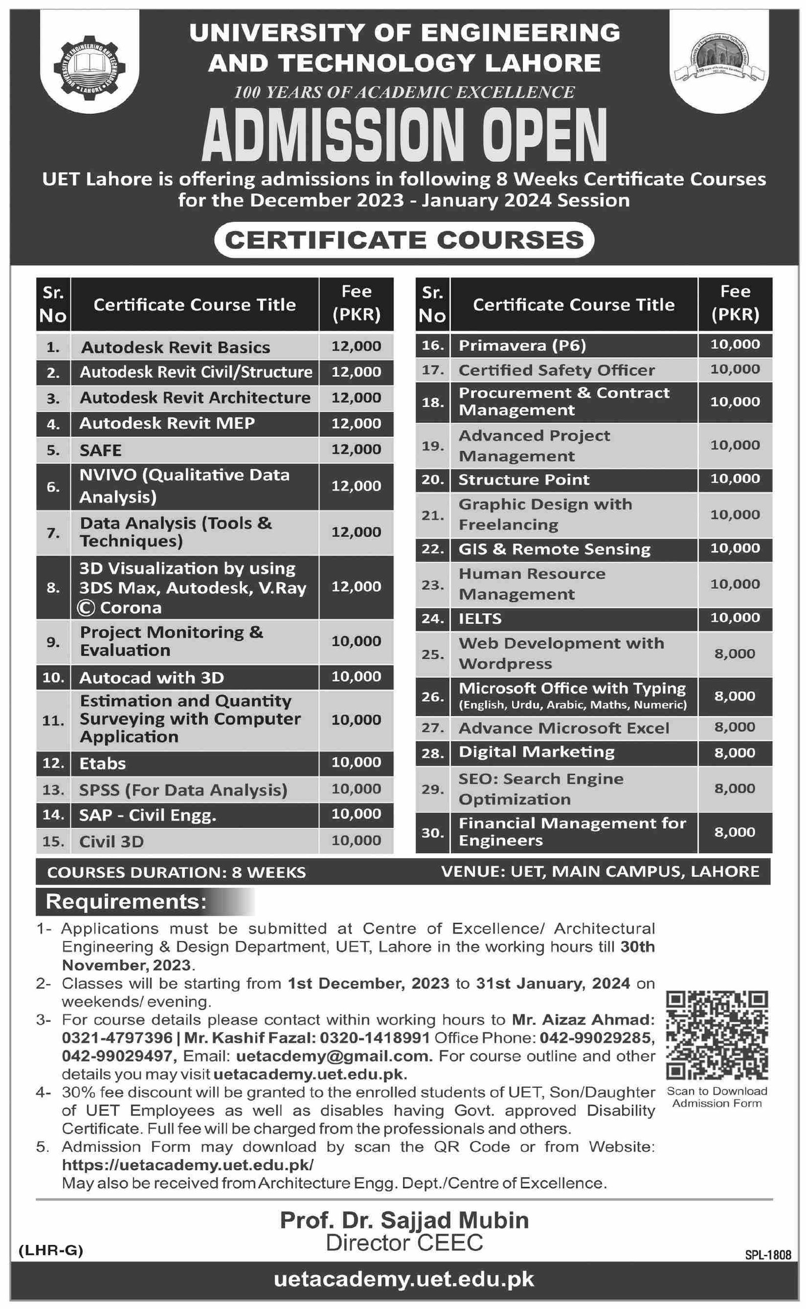 University of Engineering And Technology Lahore Admissions – University of Engineering  & Technology Lahore Admissions 2023 — original advertisement