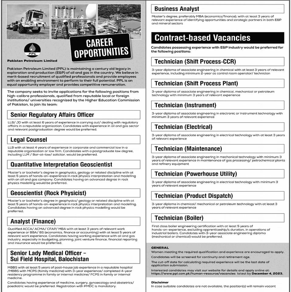 Pakistan Petroleum Limited PPL Jobs 2023 – Pakistan Petroleum Limited (PPL) Jobs 2023 — original advertisement
