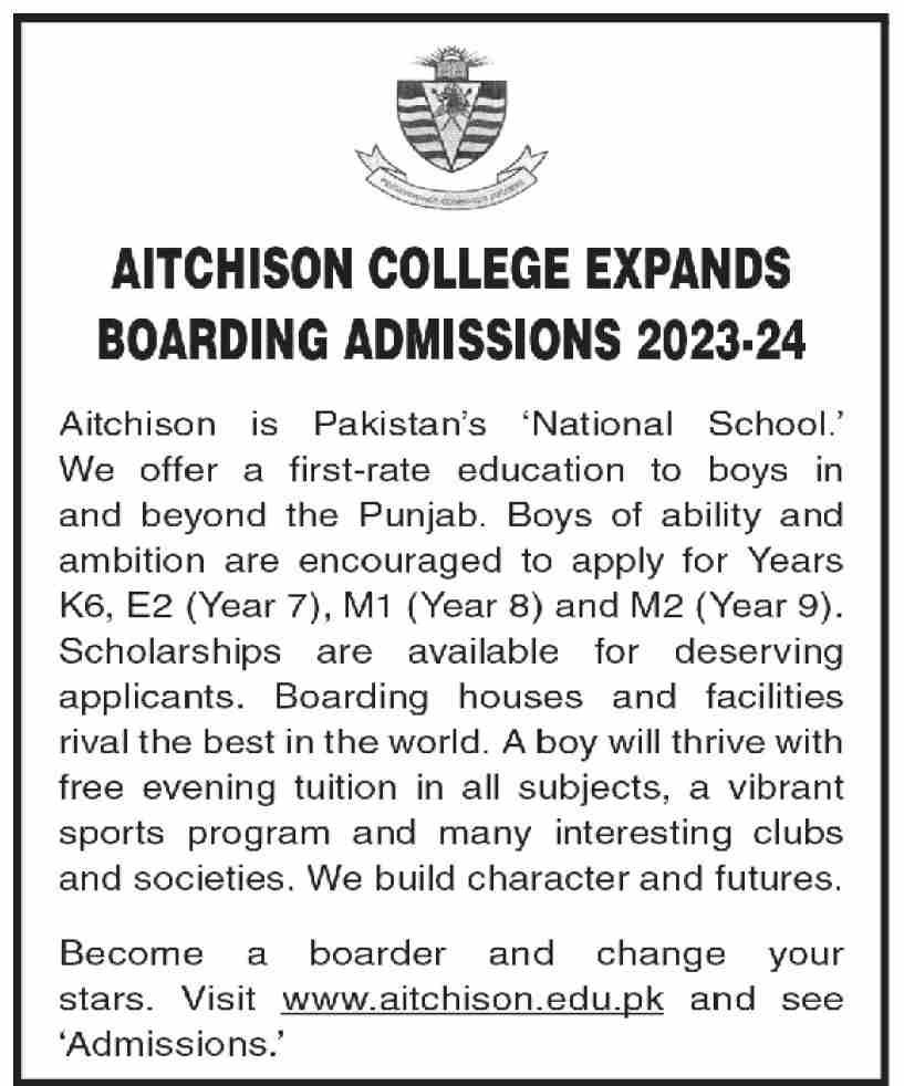 Admissions  in College Of Physician & Surgeons Pakistan CPSP – Aitchison College Lahore Admissions 2023 — original advertisement