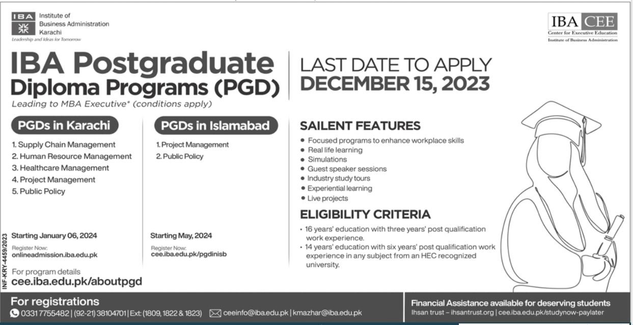 Admissions Open in Institute of Businees Karachi – IBA Karachi Admissions 2023 — original advertisement