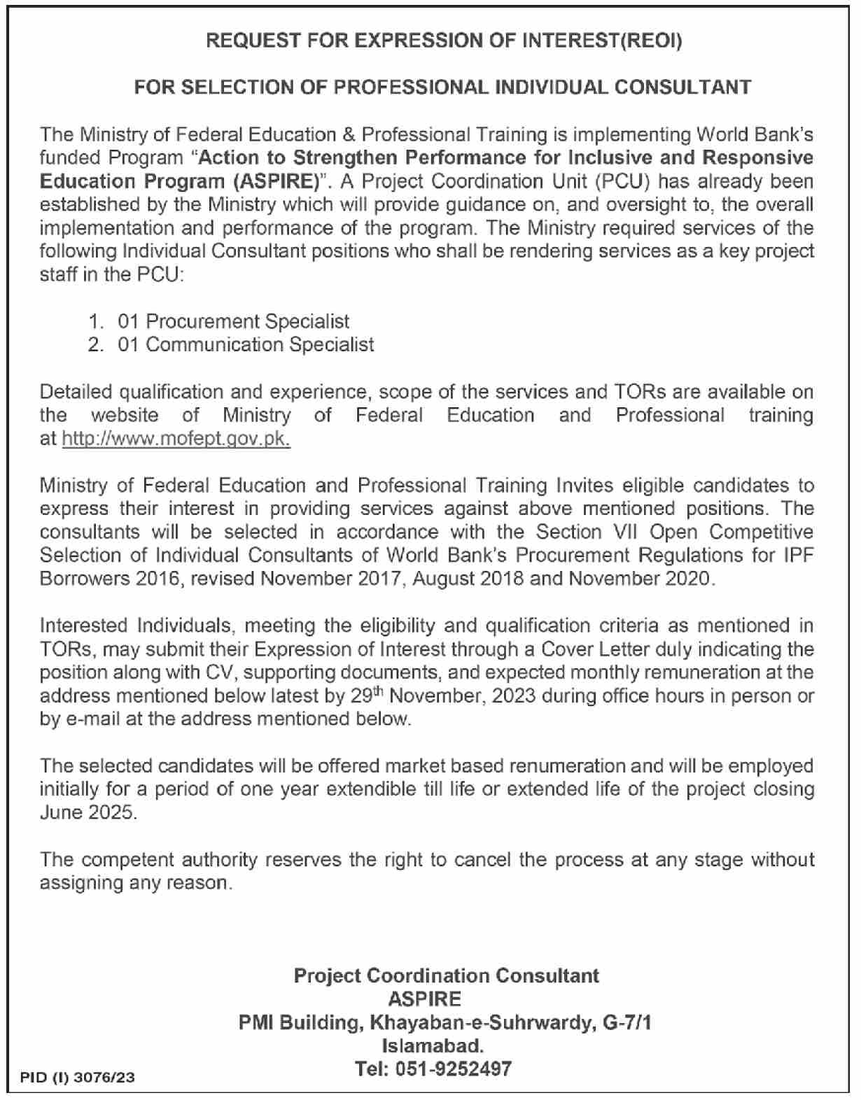 Ministry of Federal Education & Professional Traning Jobs – Ministry of Federal Education and Professional Training Jobs 2023 — original advertisement