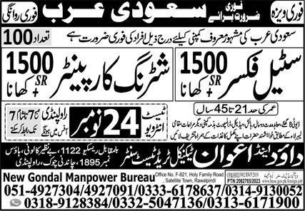 Steel Fixer And Shuttering Carpenter Jobs In Saudi Arabia – New Gondal Manpower Bureau Jobs 2023 — original advertisement