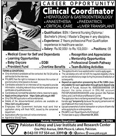 Pakistan Kidney And Liver Institute And Research Centre Jobs – Pakistan Kidney And Liver Institute (PKLI) And Research Centre Lahore Jobs 2023 — original advertisement