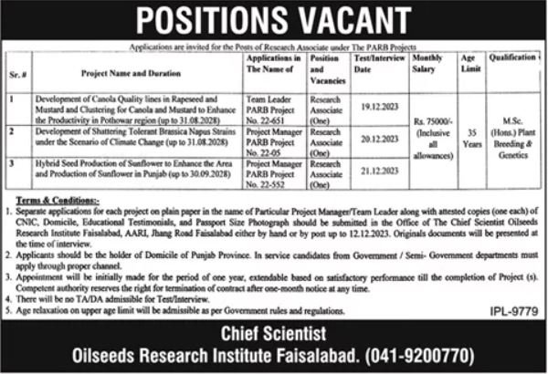 Punjab Agriculture Research Board PARB Jobs 2023 – Punjab Agriculture Research Board (PARB) Jobs 2023 — original advertisement