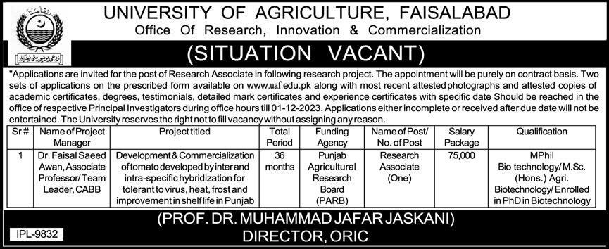 University of Agriculture UAF Faisalabad Jobs 2023 – University of Agriculture Faisalabad Jobs 2023 — original advertisement