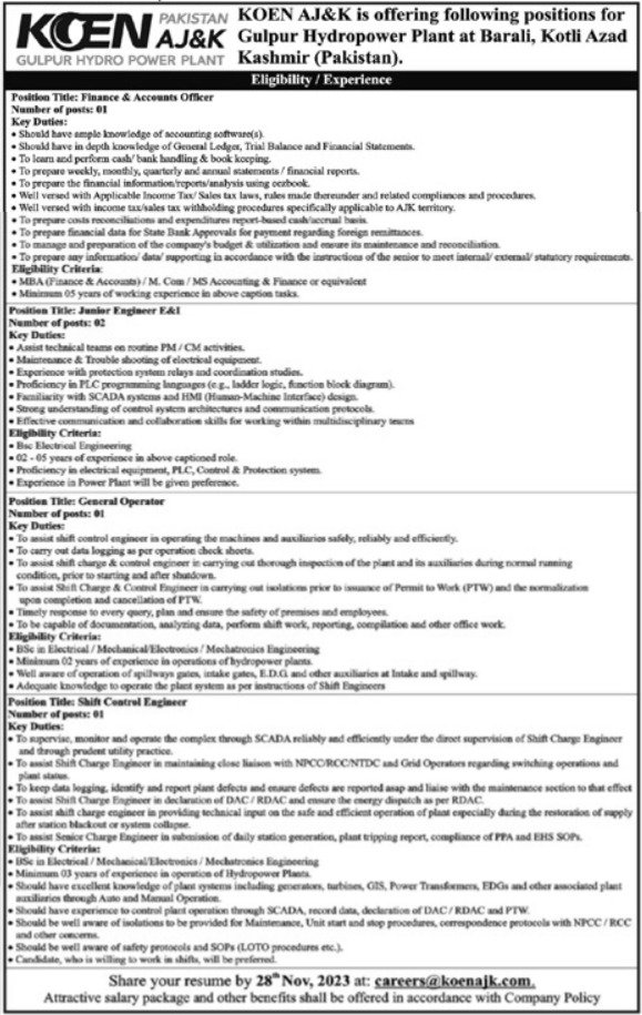 KOEN Azad Jammu And Kashmir Kotli Jobs 2023 Jobs 2023 — original advertisement