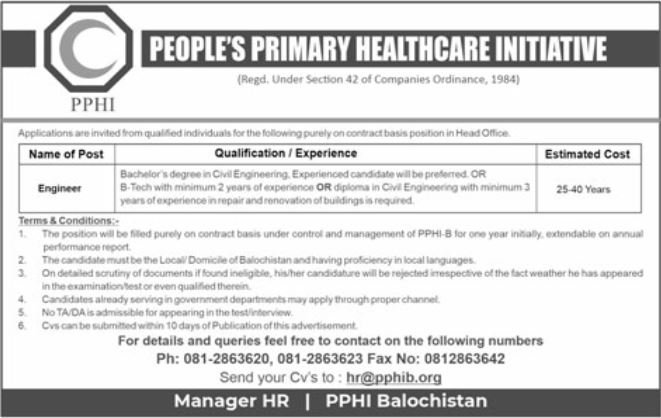 Peoples Primary Healthcare Initiative PPHI Balochistan Jobs – Peoples Primary Healthcare Initiative Balochsitan Jobs 2023 — original advertisement