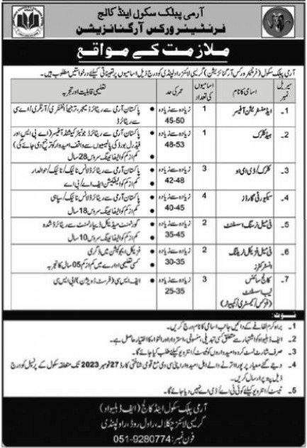 Army Public School & College APS&C Rawalpindi jobs 2023 – Army Public School & College Paksitan Jobs 2023 — original advertisement