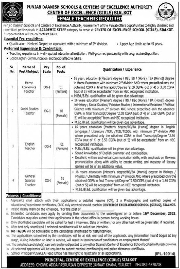 Punjab Daanish Schools & Centres Of Excellence Jobs 2023 Jobs 2023 — original advertisement