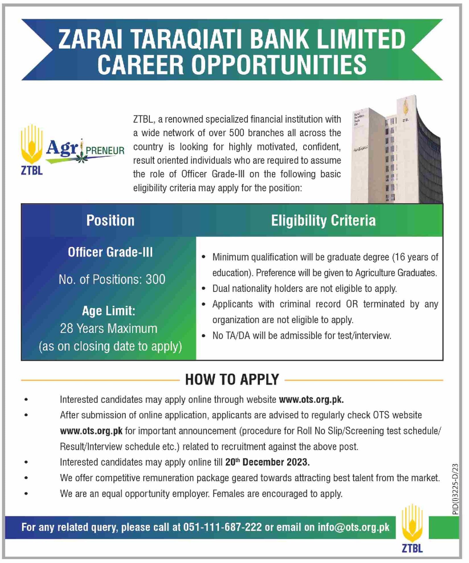 Zarai Taraqiati Bank Limited ZTBL Islamabad Jobs 2023 Jobs 2023 — original advertisement