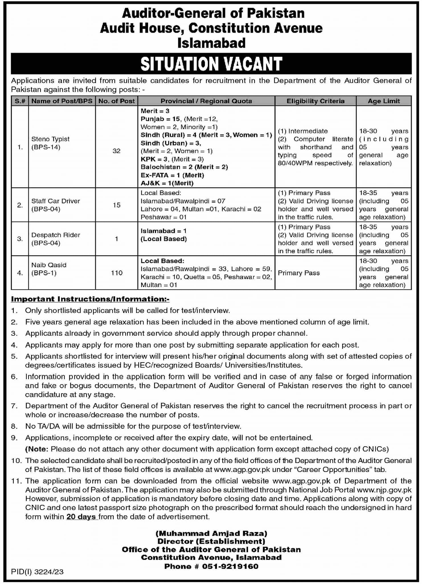 Auditor General of Pakista Islamabad  Jobs 2023 – Auditor General of Pakistan Jobs 2023 — original advertisement