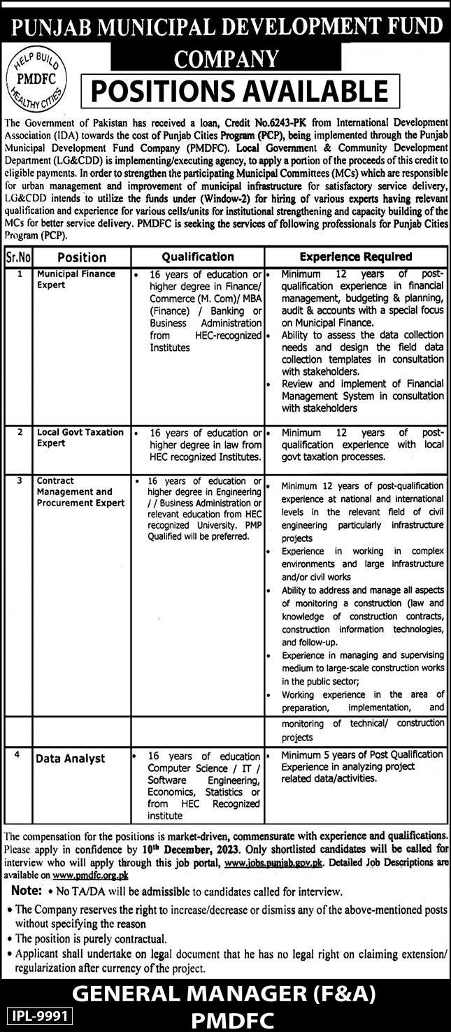 Punjab Municipal Development Fund Company Jobs 2023 Jobs 2023 — original advertisement