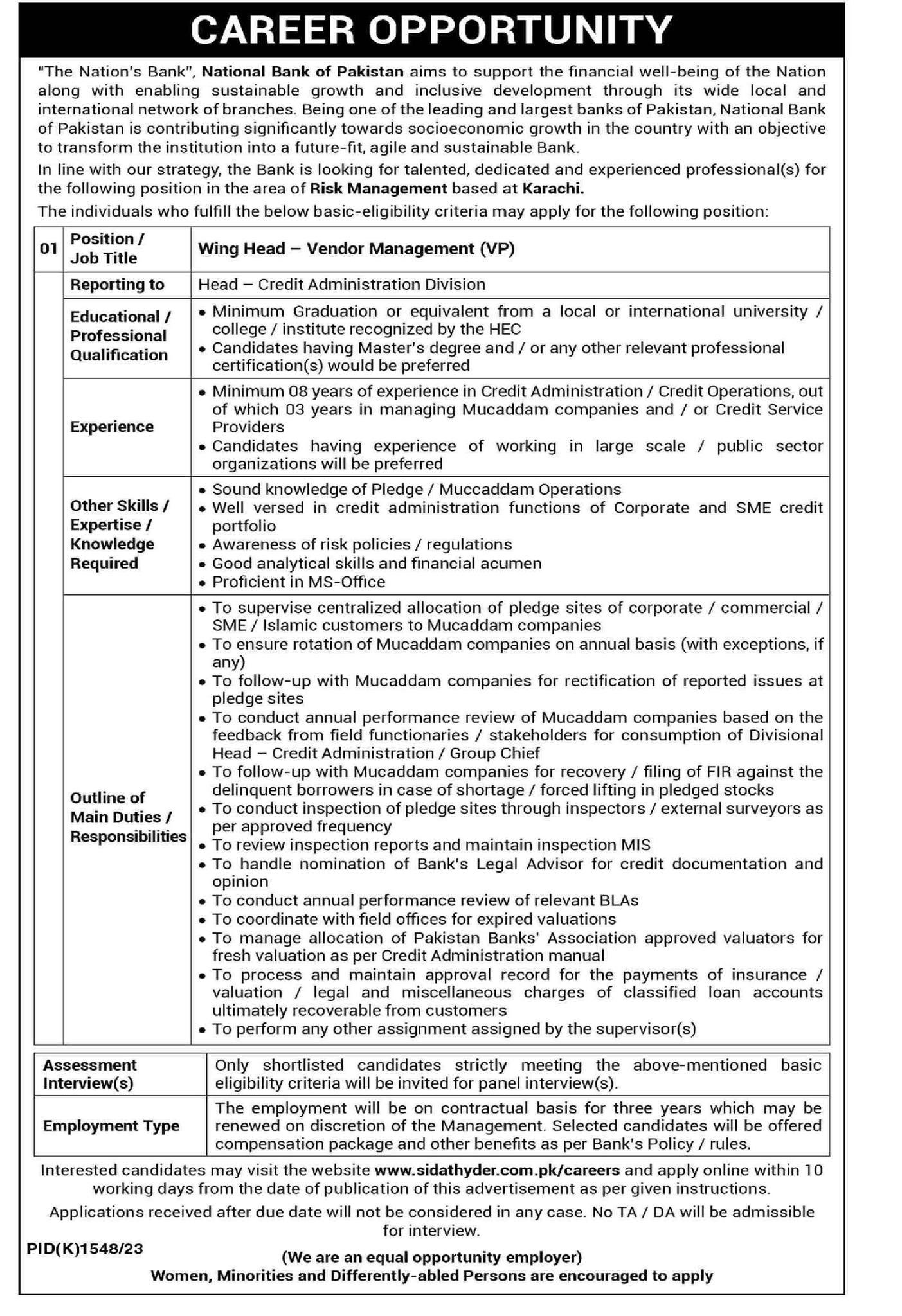 The National Bank Of Pakistan NBP Jobs 2023 Jobs 2023 — original advertisement