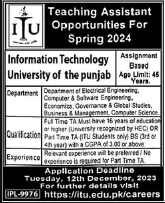 Information Technology University ITU Lahore Punjab Job 2023 – Information Technology University of the Punjab Lahore Jobs 2023 — original advertisement