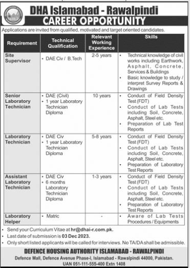 Defence Housing Authority Islamabad Rawalpindi Punjab Jobs Jobs 2023 — original advertisement