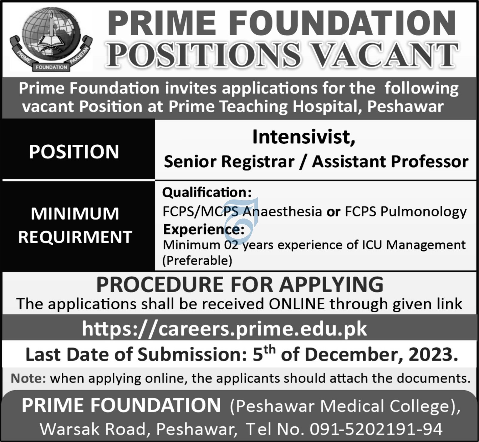Prime Teaching Hospital Peshawar Jobs 2023 Jobs 2023 — original advertisement