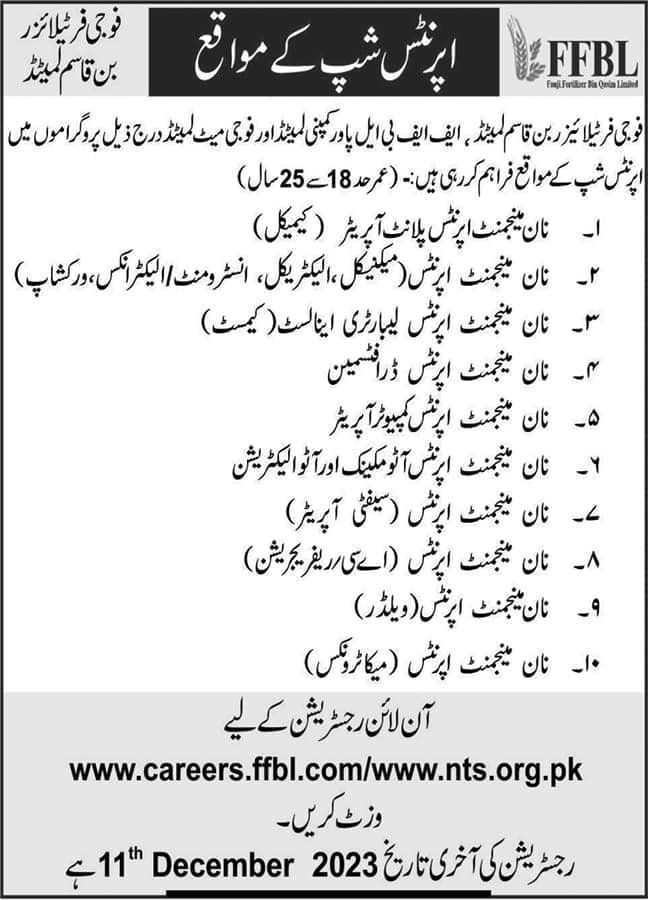 Fauji Fertilizer Bin Qasim Limited Apprenticeship 2023 – Fauji Fertilizer Company Limited Jobs 2023 — original advertisement