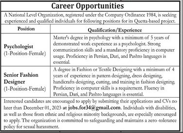 National Level Organization Quetta Based Project Jobs 2023 – Public Sector Organization Jobs 2023 — original advertisement