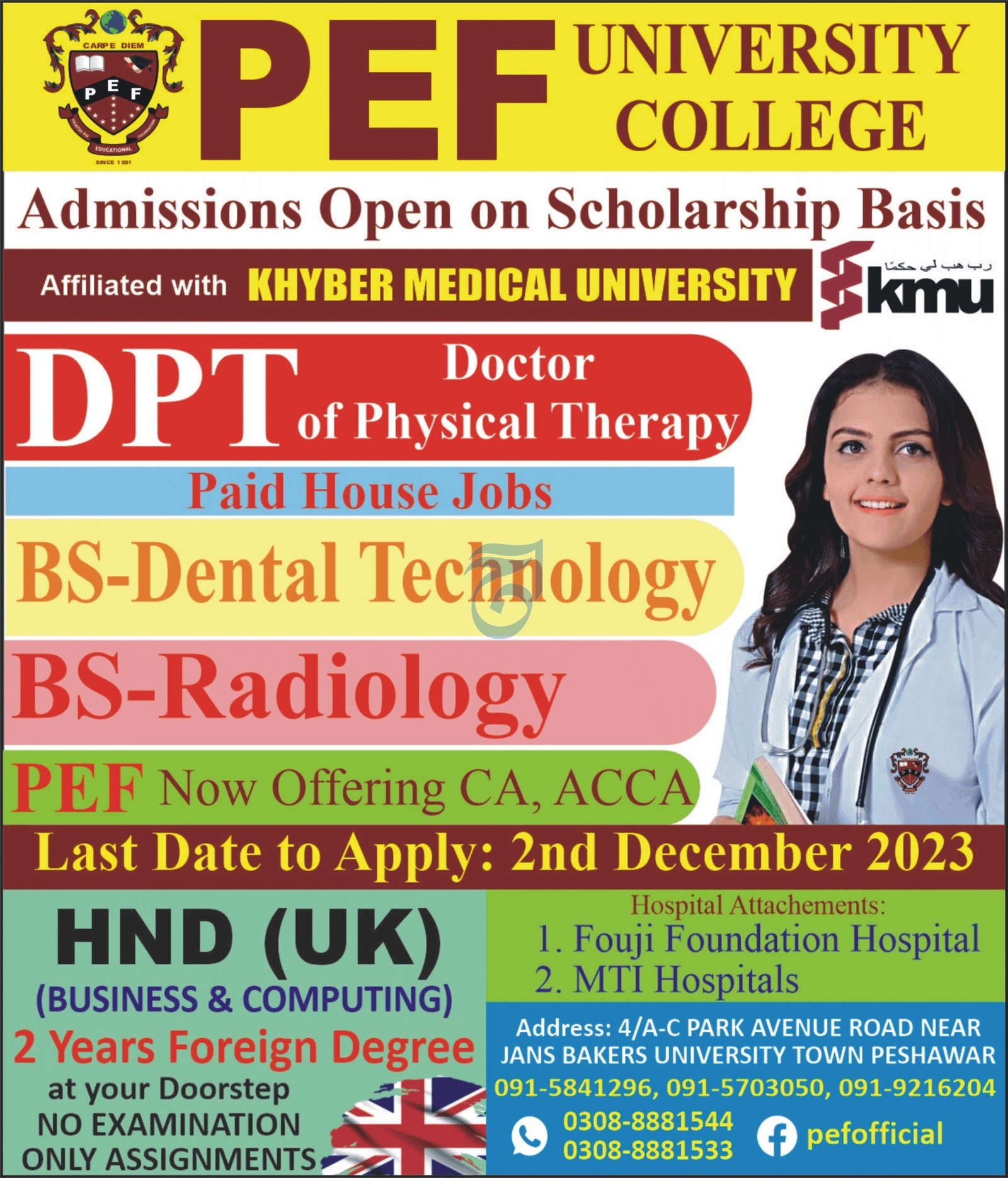 Admissions Open Pef University College 2023 Admissions 2023 — original advertisement