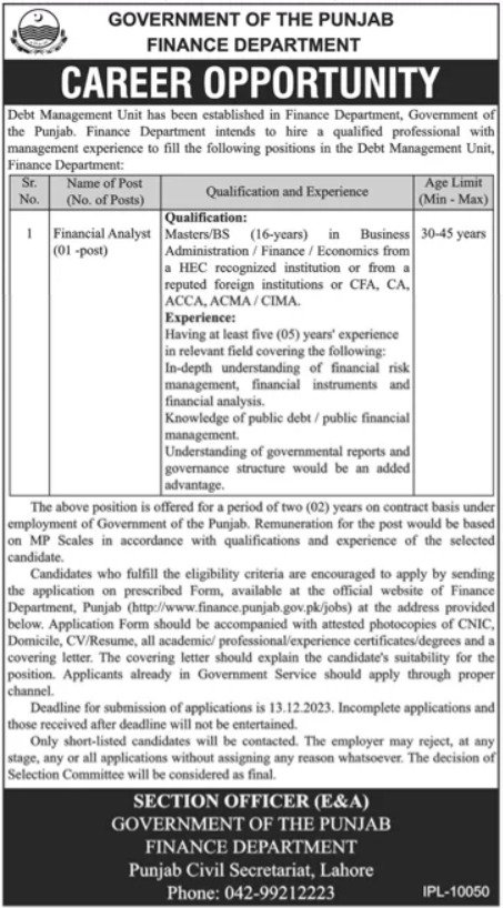 Finance Department Punjab Jobs 2023 Jobs 2023 — original advertisement