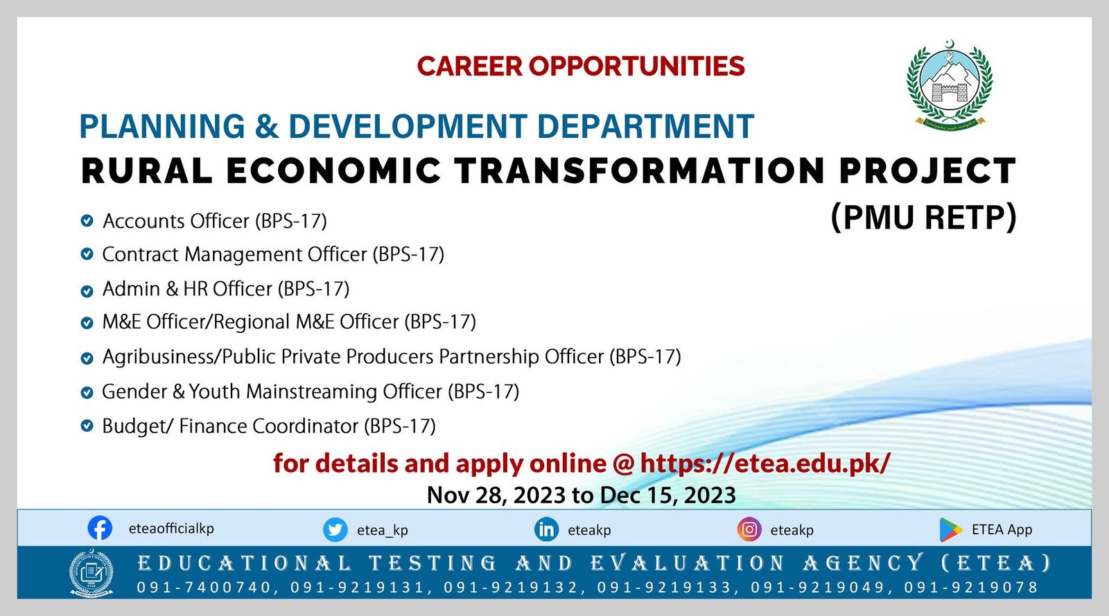Planning and Development Department P and D Jobs kpk – Planning & Development Department KPK Jobs 2023 — original advertisement