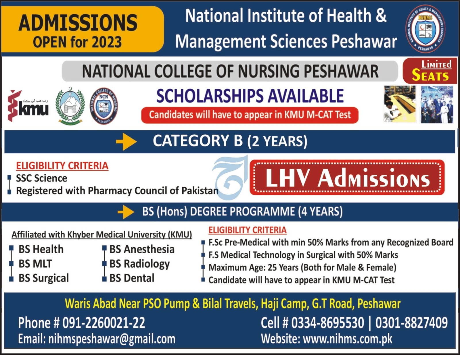 Admissions Open in National College of Nursing Peshawar 2023 – National College of Nursing (NCN) Admissions 2023 — original advertisement