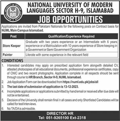 National University of Modern Languages NUML Islamabad Jobs – National University of Modern Languages Islamabad Jobs 2023 — original advertisement
