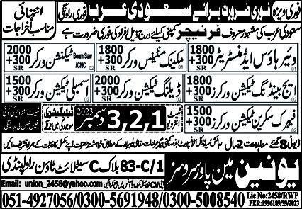 Assembly Technician Worker & Maintenance Worker Jobs 2023 – Union Manpower Services Jobs 2023 — original advertisement