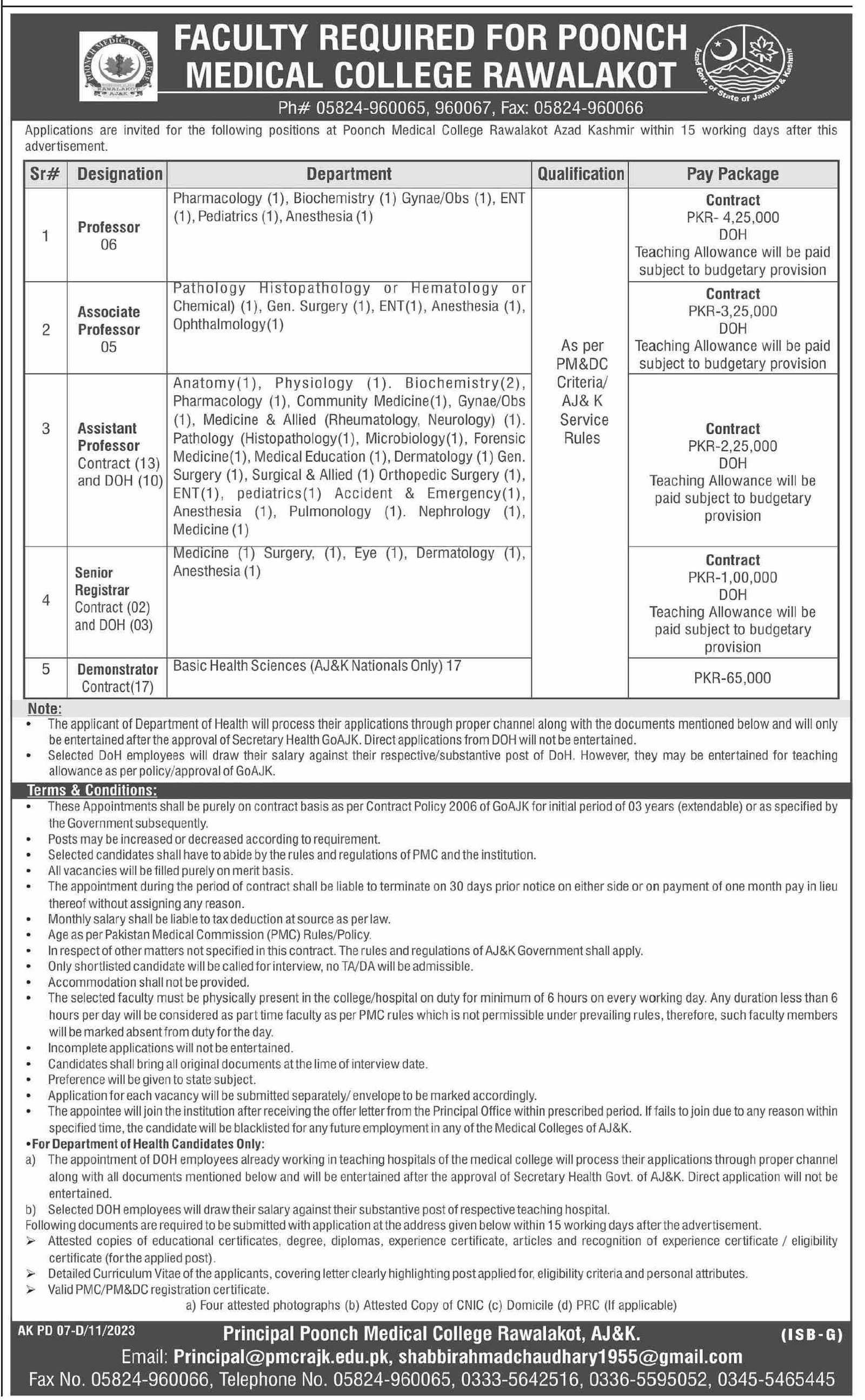 Medical College Rawalakot Azad Jammu Kashmir Jobs 2023 – Govt of Azad Kashmir Jobs 2023 — original advertisement