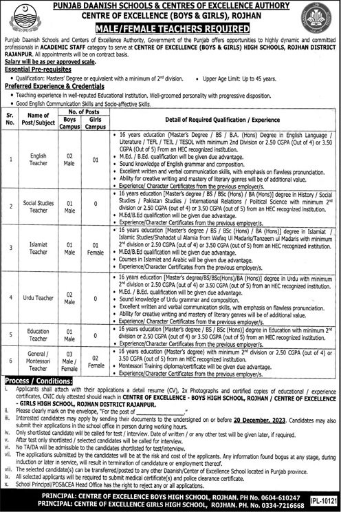 Punjab Daanish Schools & Center Of Excellence Authority Jobs Jobs 2023 — original advertisement
