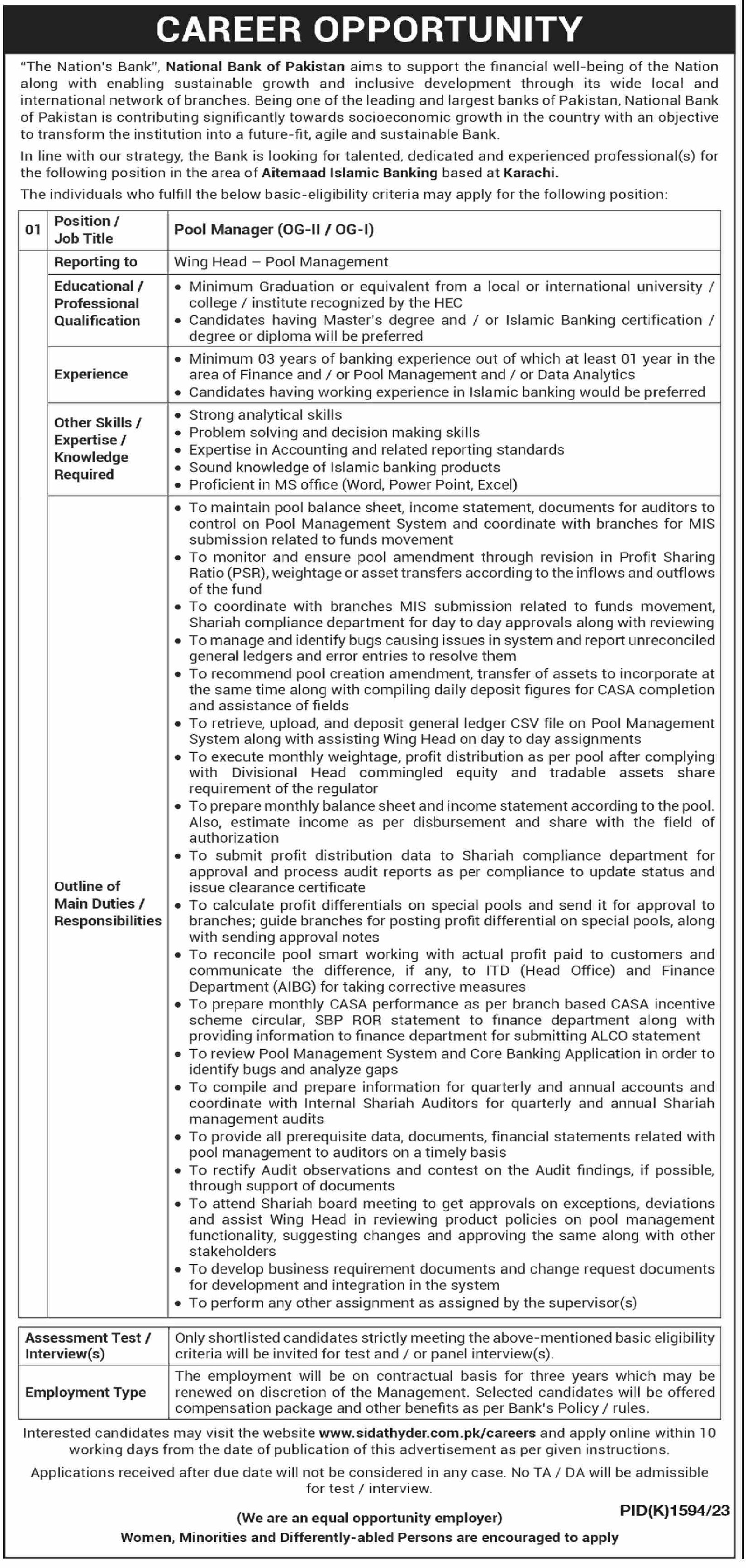 National Bank of Pakistan NBP Bank Karachi Jobs 2023 Jobs 2023 — original advertisement