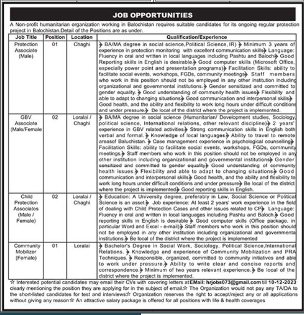Non profit humanitarian organization Balochistan Jobs 2023 – Public Sector Organization Jobs 2023 — original advertisement