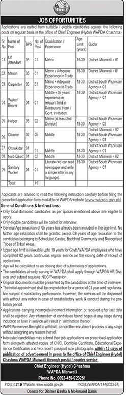Water And Power Development Authority Mianwali Jobs 2023 Jobs 2023 — original advertisement