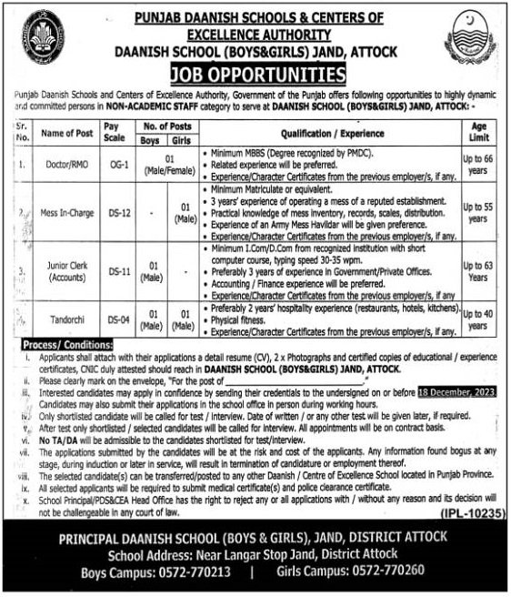 Punjab Daanish Schools & Center Of Excellence Attock jobs Jobs 2023 — original advertisement