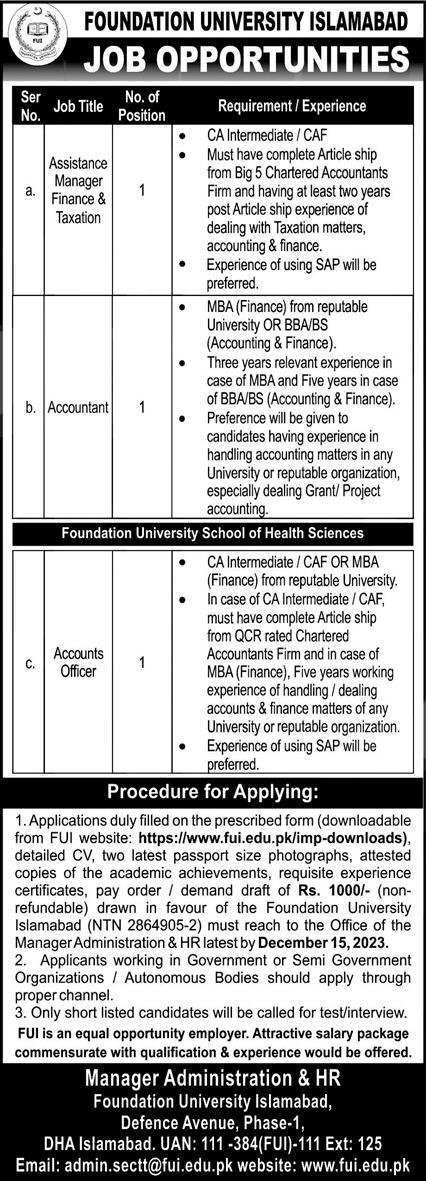 Foundation University Islamabad Jobs 2023 Jobs 2023 — original advertisement