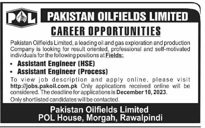 Pakistan Oilfelds Limited Rawalpindi Jobs 2023 – Pakistan Oilfields Limited Jobs 2023 — original advertisement