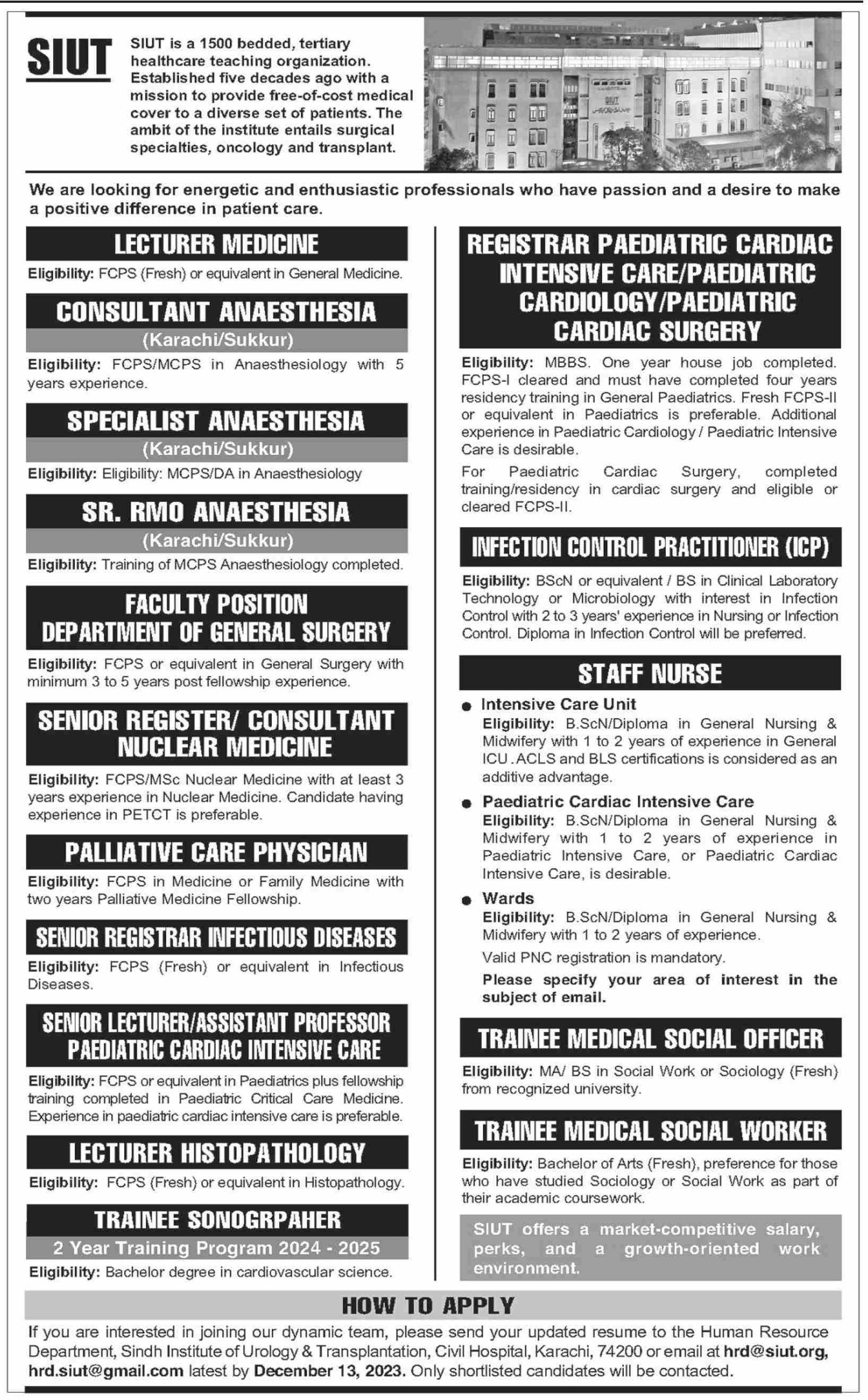Sindh Institute of Urology and Transplantation Karachi Jobs – Sindh Institute of Urology and Transplantation SIUT Karachi Jobs 2023 — original advertisement