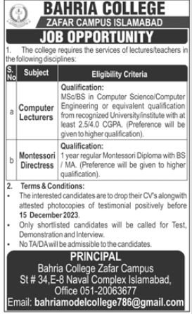 Bahria University Islamabad Jobs 2023 Jobs 2023 — original advertisement