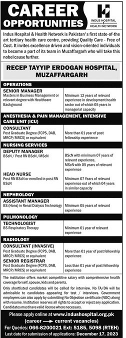 Indus Hospital and Health Network Muzaffarghar Jobs 2023 Jobs 2023 — original advertisement