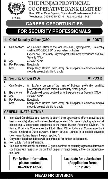 The Punjab Provincial Cooperative Bank Ltd PPCBL Jobs 2023 Jobs 2023 — original advertisement