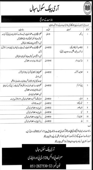 Army Public School Sihal Rawalpindi Jobs 2023 – Army Public School & College Paksitan Jobs 2023 — original advertisement