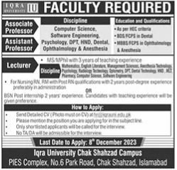 Iqra University Islamabad Islamabad Jobs 2023 – Iqra University Islamabad Campus Jobs 2023 — original advertisement